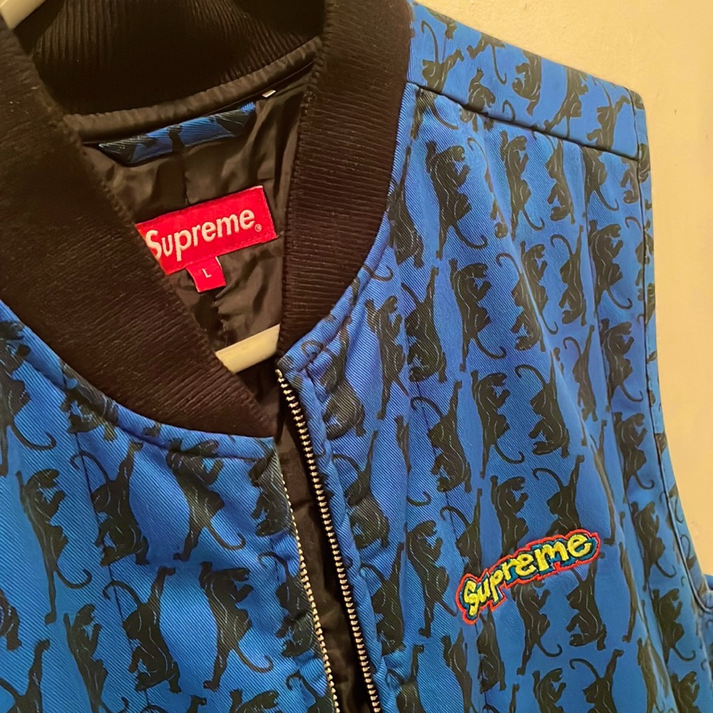 SUPREME panther pattern vest. Blue / Black . Mens Large . Worn once . Feels new